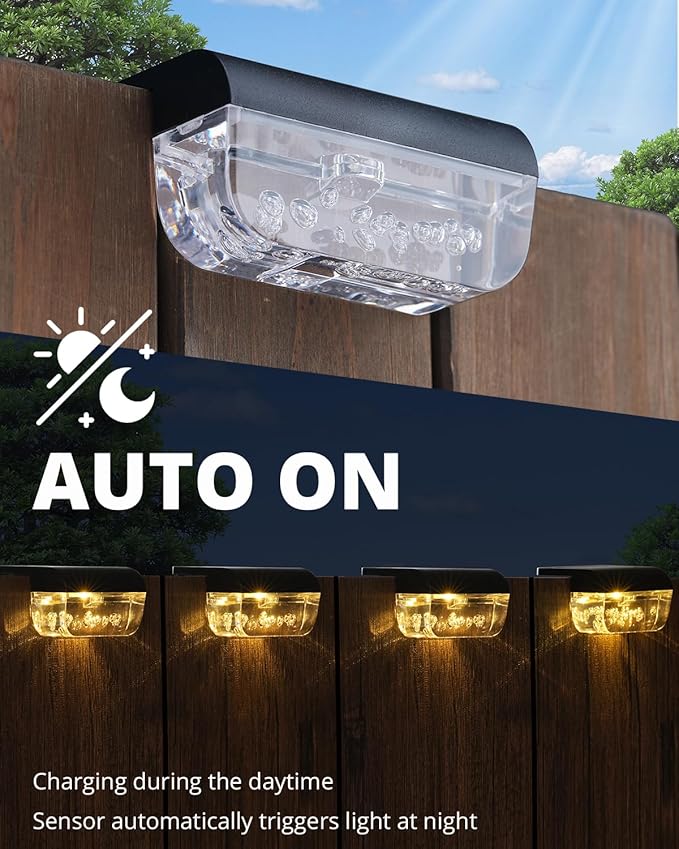 16 Pack Solar Fence Lights, Waterproof Outdoor Solar Step Lights Fence Lights Solar Powered for Outside, Step, Fence, Deck, Stair, Pool and Yard, Warm White