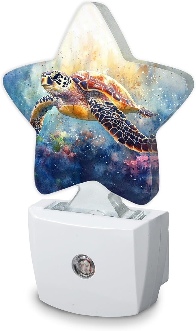 Sea Turtle Watercolor Night Light,Plug-in Wall Led Night Lights Decor for Boys Girls Room,Dusk to Dawn Sensor Wall Lamp for Bedroom/Bathroom/Hallway,0.5w