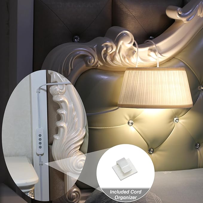 Bed Reading Light, Headboard Light Reading Lights for Books in Bed with Adjustable Hook, Eye Caring Soft Fabric Shade Bedtime Reading Lamp Plug in, LED Bulb Included (Beige)