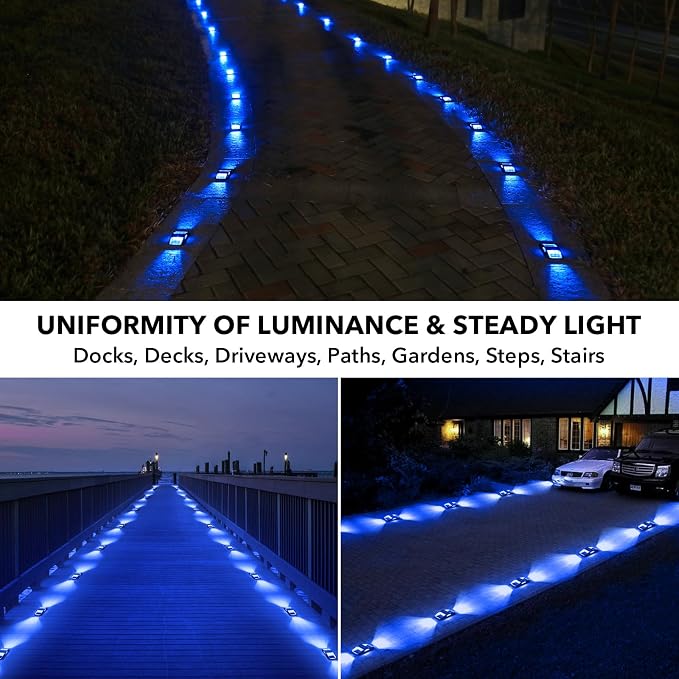 AGPTEK Solar Driveway Lights 4 Pack, Outdoor Deck Dock Marine Waterproof | LED Solar Powered Driveway Marker Lights for Warning Step, Sidewalk, Pathway, Garden, Yard (Blue Light, Black)