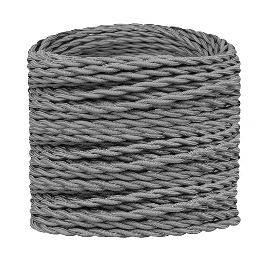 Helunsi Twisted Cloth Covered Wire, 32.8ft Grey 18/2 Fabric Covered Electrical Wire, 18 Gauge 2-Conductor Vintage Lamp Cord, for DIY Projects