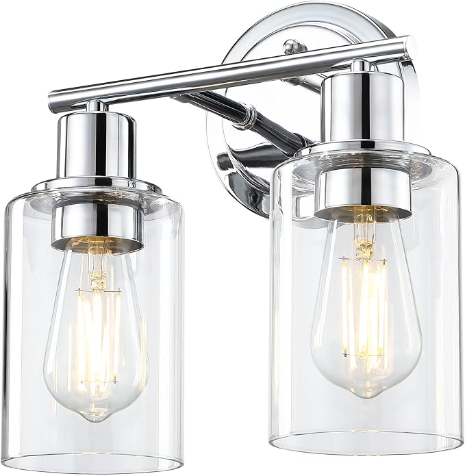 2-Light Chrome Bathroom Vanity Light Fixture Over Mirror,Chrome Vanity Lights for Bathrooms,2 Bulb Bathroom Wall Light Over Sink