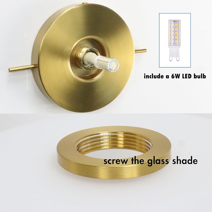 YUBOLE Mid Century Wall Sconce Gold Bathroom Vanity Light Over Mirror | Adjustable Metal Shade and Milky Glass Globe, G9 Based(Bulb Included) Indoor Wall Lamp for Bathroom Bedroom Kitchen Staircase
