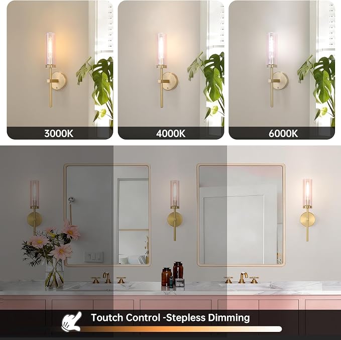 Shenmoyl Battery Operated Wall Sconces Set of 2, Gold Rechargeable Wall Lighting Fixtures, Dimmable Wall Lights with Remote & Pink Glass Shade for Living Room, Bathroom,Bedroom