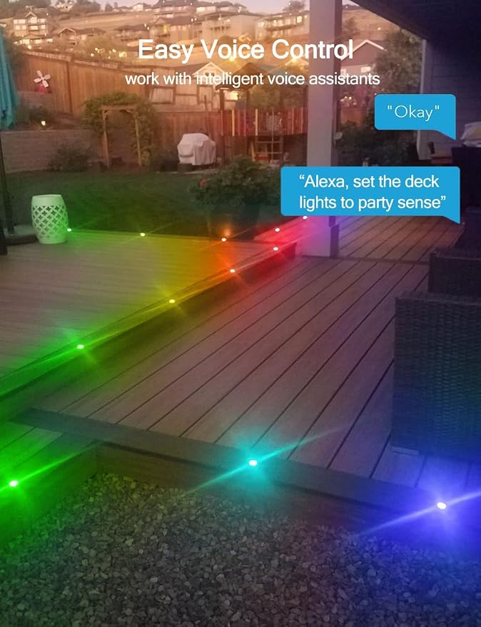 Sumaote LED Deck Lights Kit, 30 Pack 1.22" WiFi Smart RGBW+IC Multicolor | Recessed Low Voltage 12V IP67 Waterproof, App Control Dynamic Color Changing, for Outdoor Step Stair Garden Yard Landscape