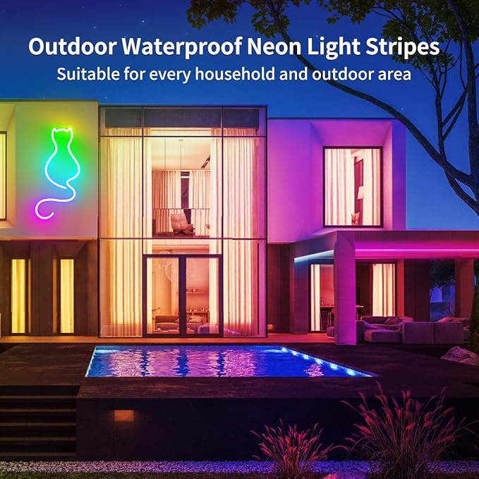 segrass 50ft Led Neon Rope Lights,Control with App/Remote,Flexible Led Rope Lights IP67 Outdoor RGB Neon Lights Waterproof,Music Sync Color Changing, led Lights for Bedroom Indoor