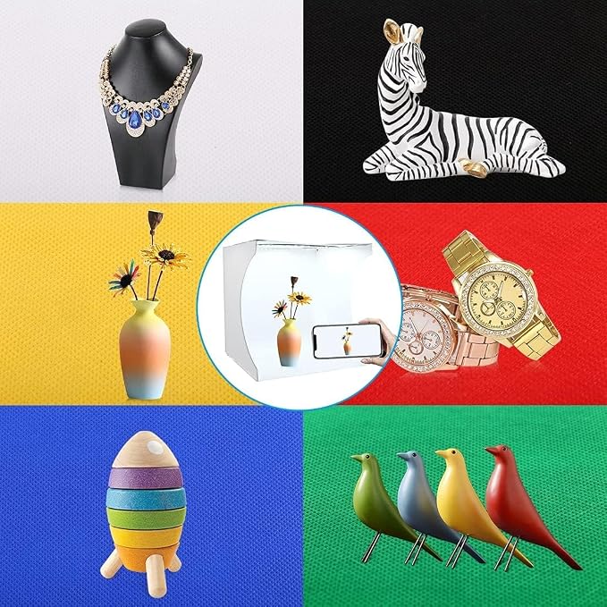 PULUZ Photo Studio Light Box, Portable Folding Photo Light Box with Ring Light and 6 Colors Backdrops,Light Box Photography for Small Size Products