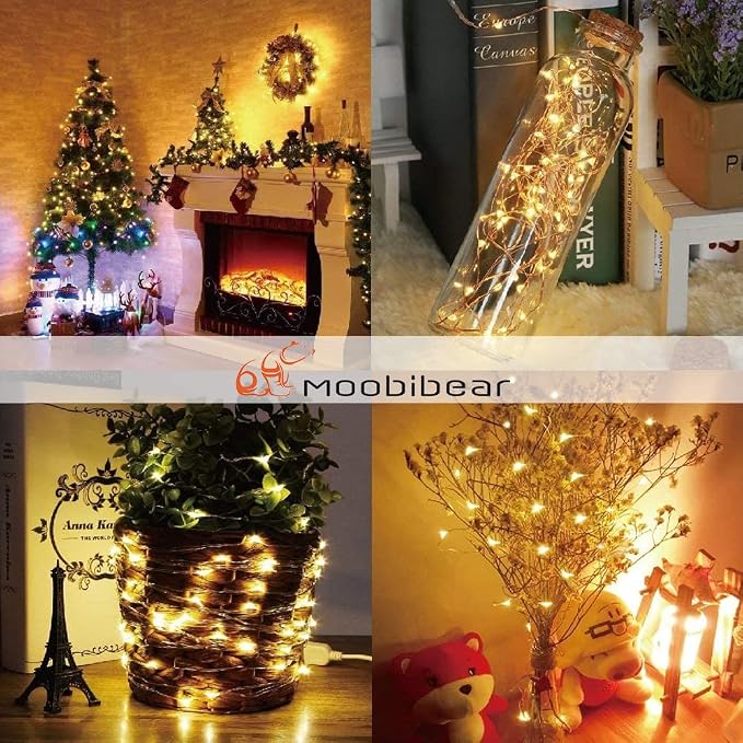 Waterproof Fairy String Lights Plug in with 24 Keys Remote, 33ft 100LEDs Warm White Dimmable Starry Copper Wire Light for Indoor & Outdoor Wedding Birthday Valentines Day Decor