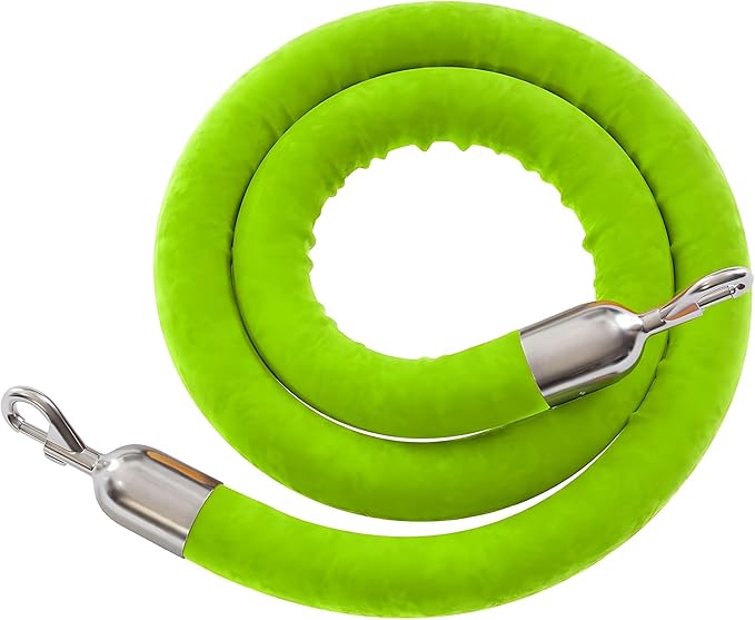 Montour Line Velvet Hanging Stanchion Rope Foam Core, 6 Foot Lime Green Rope with Polished Stainless Steel Snap Ends