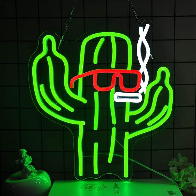 Cactus Neon Sign Led Sign Neon Signs for Wall Decor Neon Lights | Cactus Led Light Up Sign, Green Game Room Decor, Boys Gift, Party, Man Cave Wall Decor, 5V USB Powered