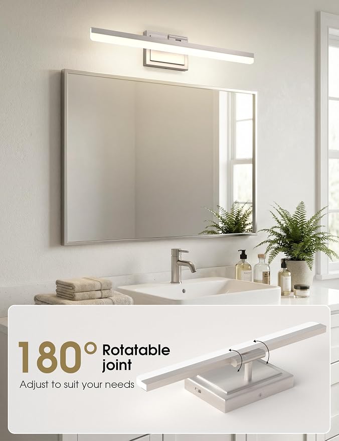 VOLISUN Modern Bathroom Vanity Light 24 inch, Rotatable, 24W Dimmable 5CCT Led Bathroom Light Fixture Over Mirror, Brushed Nickel Bar Vanity Light for Bathrooms Mirror Restroom-ETL Certificated