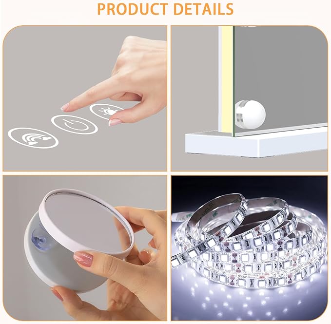 FENCHILIN Large Vanity Mirror with Lights 39''x32'', Backlit & Front Lit 20 LED Lighted Hollywood Vanity Makeup Mirror 3 Color Modes, Dimmer & Memory Function, Vanity Desktop/Wall-Hanging