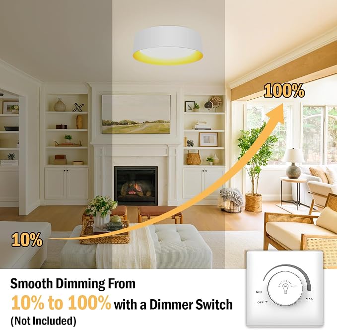 BrightHome Flush Mount Ceiling Light, 13in Modern Ceiling Light 3/4/5000K | 25W Bathroom Ceiling Light Fixture, 2600LM Dimmable LED Flush Mount Light for Bedroom, Hallway, Kitchen, White & Gold