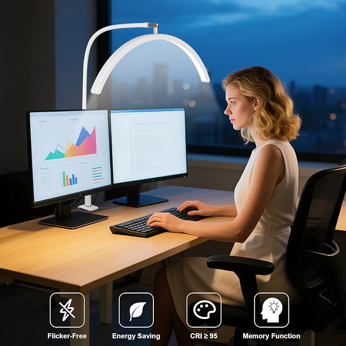 Professional Half Moon LED Desk Light for Nail Techs & Artists – Flexible Gooseneck Lamp with Clamp, 5 Color Modes & 5 Brightness Levels for Manicure, Tattoo, Beauty Work