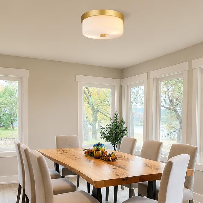 szzgco Flush Mount Ceiling Light Fixtures, 2-Light Gold Ceiling Mount with Milky White Glass Lampshade, Industrial Flush Mount Light Fixture Farmhouse for Hallway, Kitchen, Entryway and Foyer