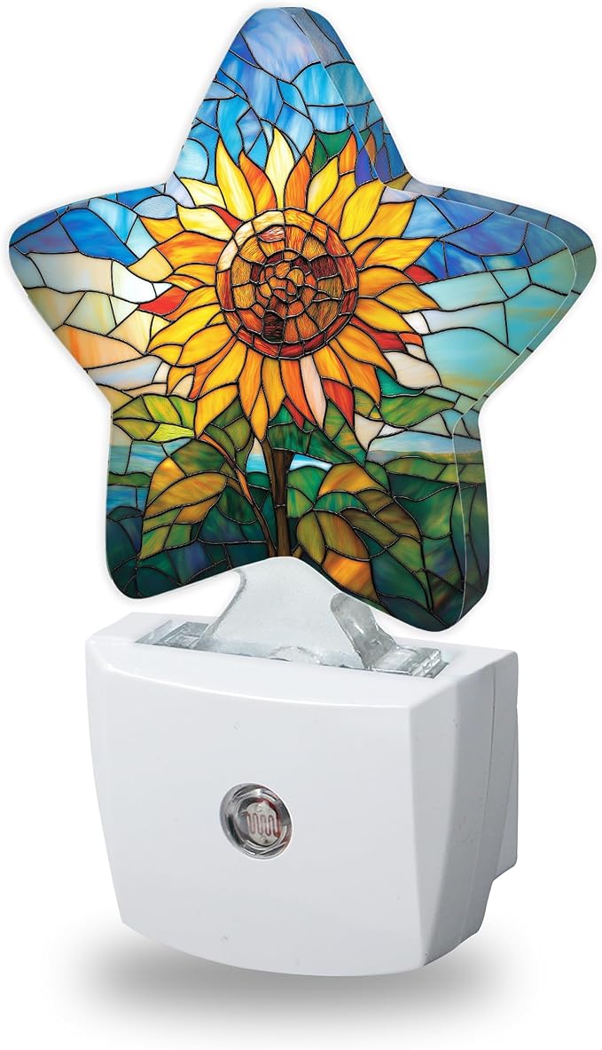 Glass Sunflower Night Light for Kids,Vintage Floral Night Lights Plug Into Wall, Lightweight Dusk to Dawn Light Sensor Warm Nightlights for Girls Boys Bedroom Nursery Basement