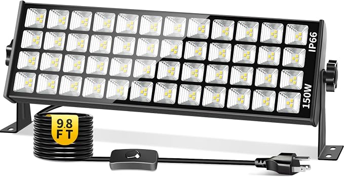 150W 18000LM Shop Light with 9.84FT Cord+Switch, IP66 for Garage Workshop | LED Garage Light Plug in Ultra Brighter, 6000K Waterproof Outdoor Bay Lights for Warehouse Factory Workbench, 1 Pack