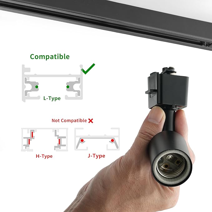 mirrea L Type Track Lighting Head to E26 Medium Screw Base Adapter Light Direction Adjustable Pack of 3 (Black)