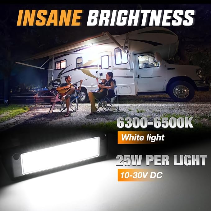 Nilight 2PCS 9 Inch RV Exterior Lights White Beam for RV Trailer Camper SUV | 2PCS LED porch scene cargo light, black aluminum housing, 12V 24V waterproof for RVs trailers campers 5th wheels