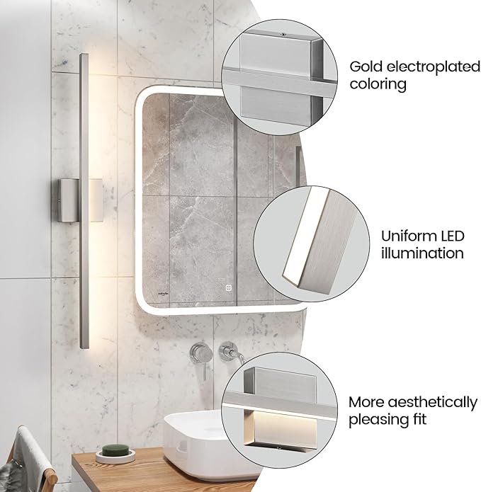 Brushed Nickel Bathroom Light Fixture Over Mirror - Modern Vanity Light Fixture - 31.5 inch 22W LED Dimmable 5CCT Wall Sconce Lighting Fixture for Bathroom Bedroom