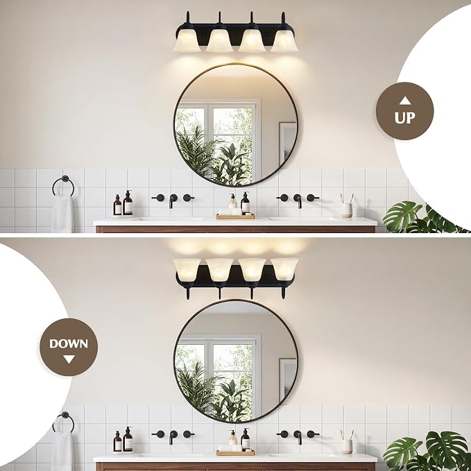 EJIAXIN 4-Light Bathroom Light Fixtures Over Mirror, Matte Black Modern Vanity Lights for Bathroom, Vanity Lighting Fixtures with E26 Base for Mirror Living Room Bedroom Cabinet