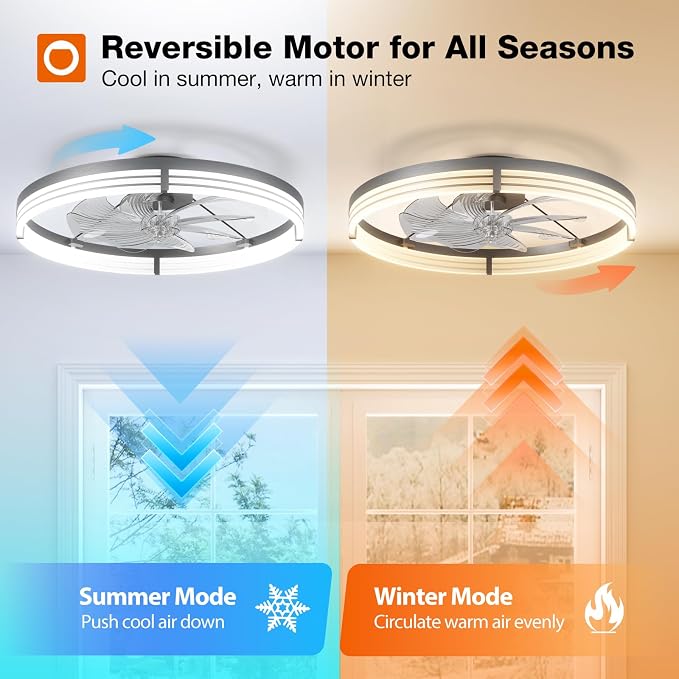 addlon 24" Low Profile Fandelier Ceiling Fans with Lights and Remote, Black | Wider Airflow, 3000-6000K Dimmable LED, 6 Speeds, Reversible DC Motor, Remote and App Control, Memory Function, Timer, Quiet