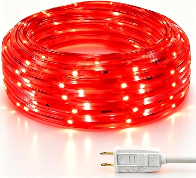 33ft Red LED Strip Light Waterproof | Flexible flat design. Connectable. 50,000hr lifespan. Ideal for home, garden, patio, party, Christmas decoration