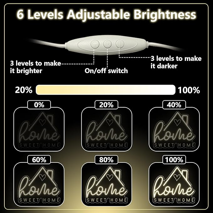 Home Sweet Home Neon Sign for Wall Decor,Warm White LED Signs for Living Room Bedroom House New Home Apartment,House Warming Dimmable Neon Light Gifts for Couple Women Men USB Powered（13"*11"）