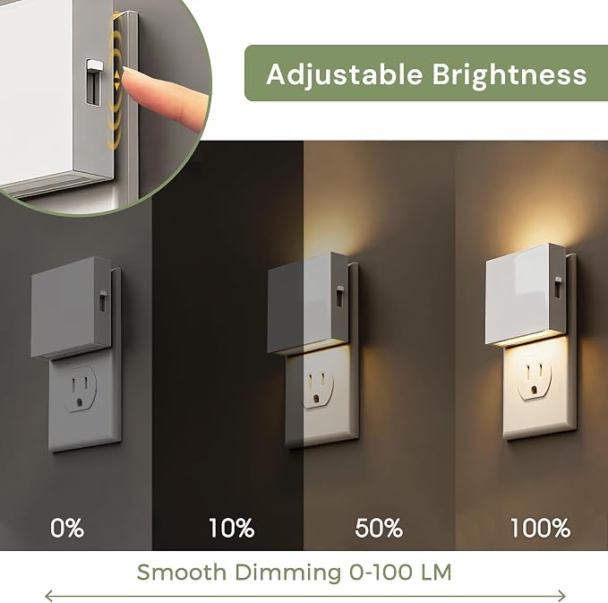 L LOHAS LED Night Light,Night Lights Plug into Wall,Dusk to Dawn Sensor | 0-100LM Stepless Dimmable Brightness,3000K Soft White,Foldable Night Lights for Travel Bathroom Hallway