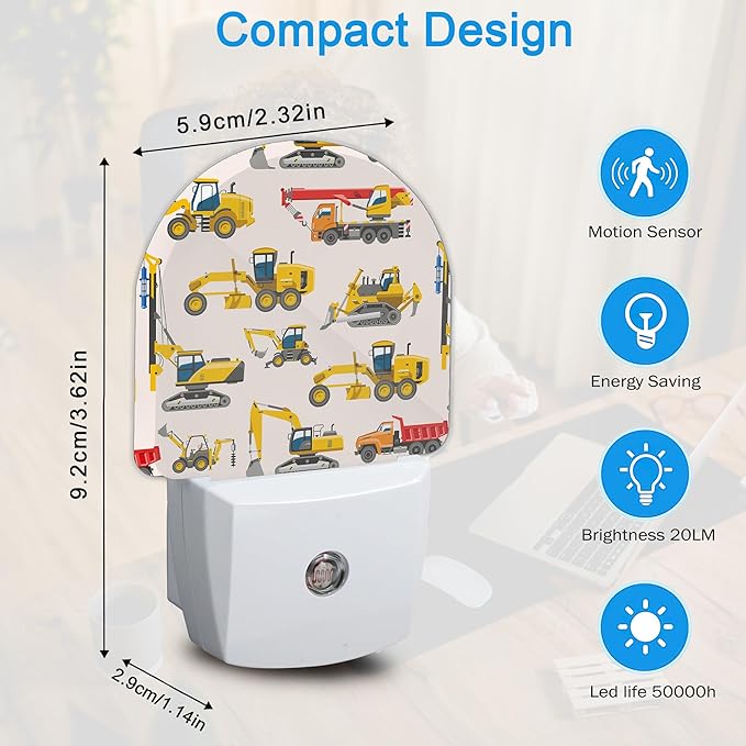 Night Light, Cartoon Excavator Night Lights Plug Into Wall Dusk to Dawn Sensor for Bedroom, Bathroom and Living Room for Women/Girls Gift