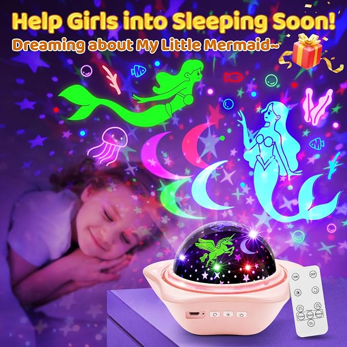 Unicorn Toys for Girls Gifts, 【6 Films+93 Colors+Rechargeable】Kids Night Light Projector, Unicorn Toys+Princess Toys+Mermaid Toy+Sensory Toys+Star Projector, Kids Sensory Toy for 3 Year Old Girl Gifts