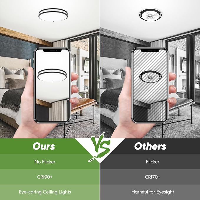 50W 5600lm Bright LED Ceiling Lights Matte Black, 16Inch Large Flush Mount Ceiling Light Fixture with 5 Color Temperatures, Dimmable Modern Kitchen Light Fixture Ceiling for Living Room Bedroom 2-Pack