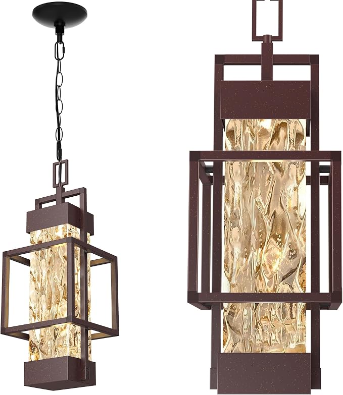 Hotsonic 15'' Oil Rubbed Bronze Outdoor Indoor Pendant Celing Light Fixture, Modern Exterior Hanging Chandelier Porch Lights, Aluminum Outside Lantern Lamp for Entrance Foyer Entryway (Bulb Included)