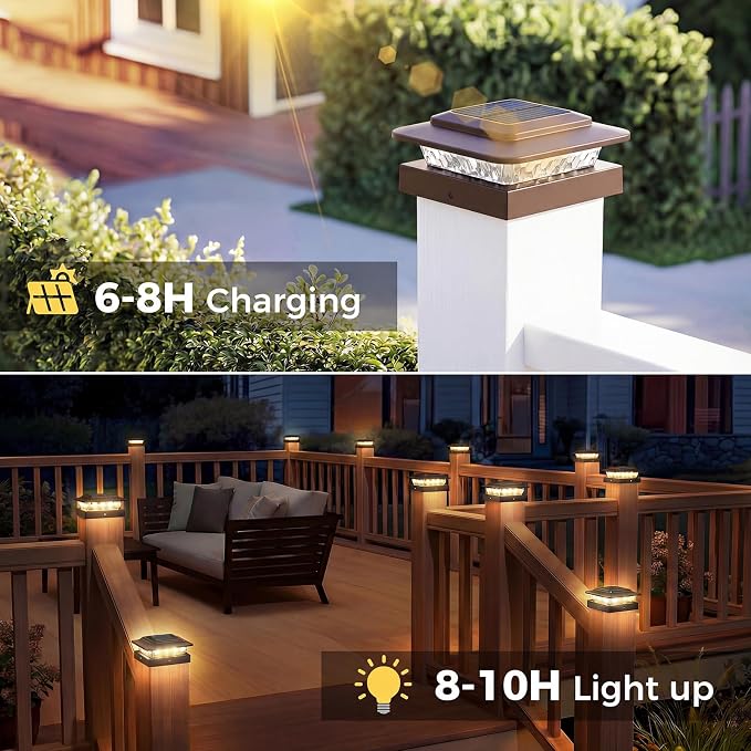 kolpop 4x4 Solar Post Cap Lights Outdoor 16Pack- 3 Color Temperatures&2 Level Brightness, IP65 Waterproof, 16 LED Fence Deck Post Light Solar Powered Only for 4×4/3.5×3.5 Wood/Vinyl Posts(Brown)