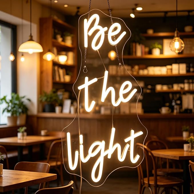 "Be The Light" Neon Sign, Positive Quotes Decorative Neon Lights for Home Room Wall Decor, Office Wall Decor Neon Light Sign, Christmas Birthday Gift,Thanksgiving Gift(warm white)
