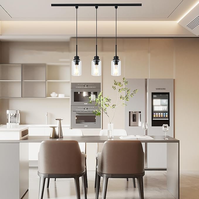 Track Lighting Heads H Type for Accent Task Retail Kitchen Ceiling Track Light H Type Pack of 3, Black Track Lighting Heads with Clear Glass Shade, Bulb and Track Not Included