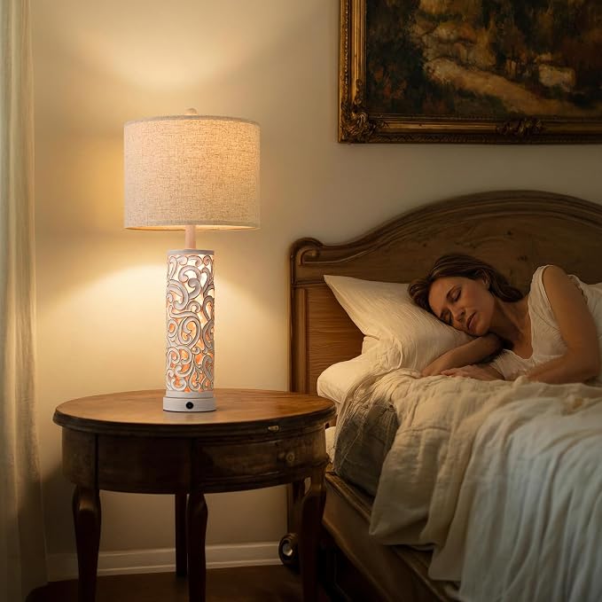 2-in-1 Light Table Lamp Set of 2 for Living Room, 28.5" Farmhouse Bedside Lamps with USB Charging Port, Main&Night Light & Dual Switches, Nightstand Lamp for Bedroom Home Office(Bulb Included)