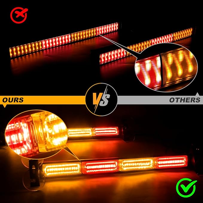 2 in 1 LED Emergency Strobe Light Bar Windshield Traffic Advisor Visor Safety Warning Hazard Flashing Lights for Firefighter Police Trucks Vehicles 2x17.7, Amber/Red