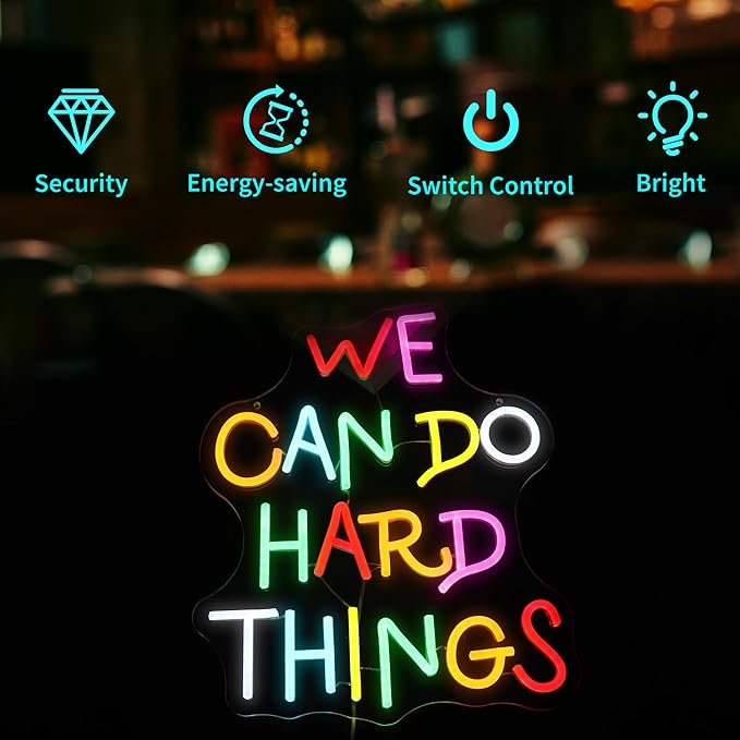 Neon Sign - HSJNJKFU We Can Do Hard Things Neon Signs for Wall Decor Led Light up Signs for Classroom, Office, Party, Bedroom, Room Home Decor, Led Sign USB Powered