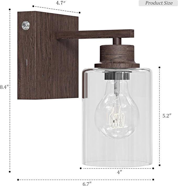 Rayogale Walnut Battery Operated Wall Sconce Set of Two with Remote Control | Dimmable Rechargeable Wall Lights with Timer, Easy Install Glass Lamp for Living Room Bedroom, Emergency 3000K
