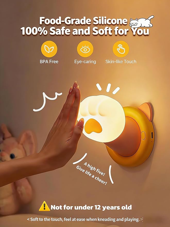Night Light for Kids, Magnetic Wall Light, Bedside Touch Lamp, Funny Dimmable Silicone Nightlight, Funny Gifts for Women Men Family Friends Neighbors, Kitchen Office Room Decor(Cat Claw)