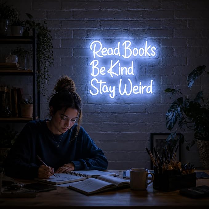 Neon Sign, Neon Signs for Wall Decor LED Signs Neon Light | Read Books Be Kind Stay Weird Neon Sign, Study Room, Bookstore, Classroom Decor, Reading Corner, Library, Gift, USB Powered