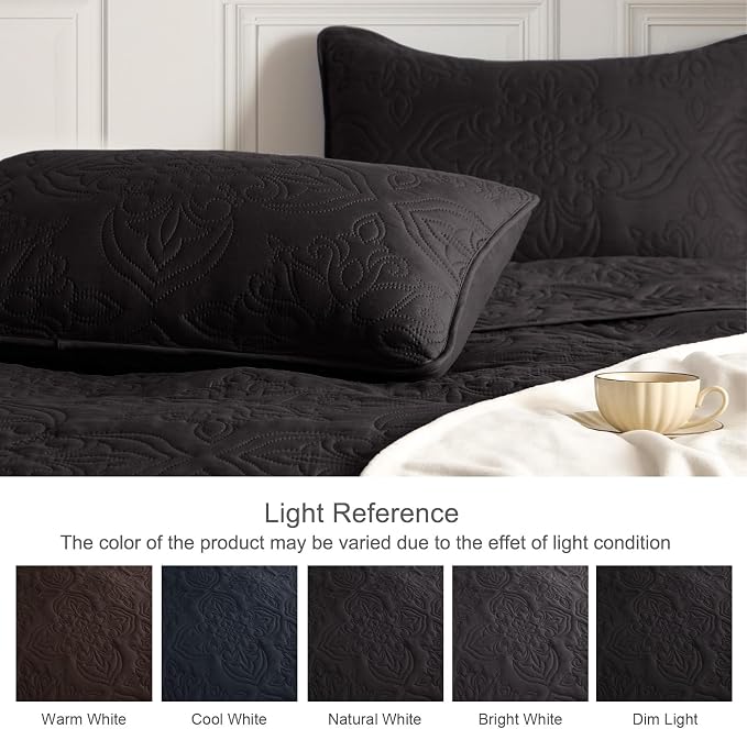 Whale Flotilla Queen Quilt Bedding Set Vintage Damask Reversible Bedspread | Suitable for Bed, 3 Pieces Black Lightweight Breathable Quilts Queen Size, Ultrasonic Coverlet Bed Cover with 2 Pillow Shams