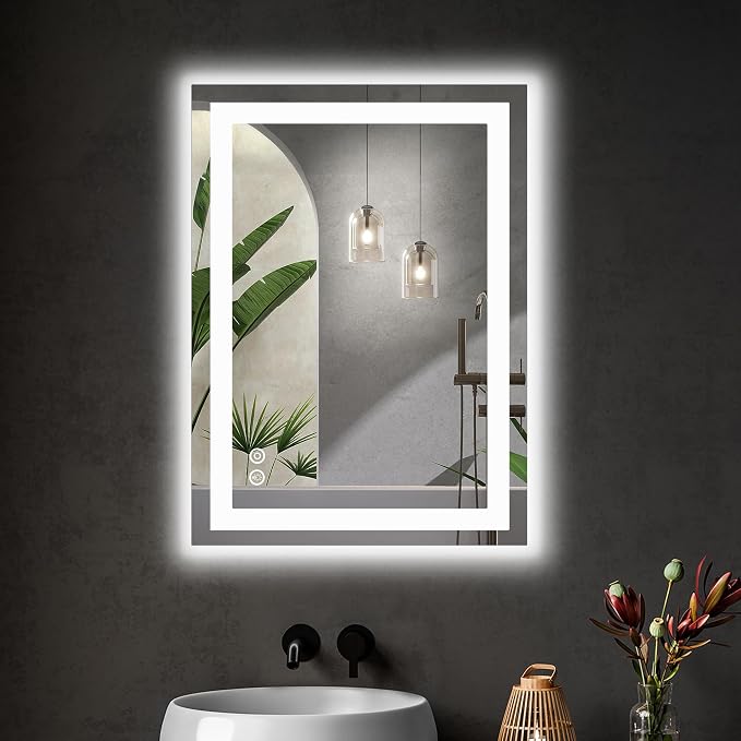 DUMOS 20.1"x28.1" LED Bathroom Mirror, Bathroom Vanity Mirror | Smart Anti-Fog, Front Light and Backlit, 3 Color Temperatures, Dimmable, Memory Function