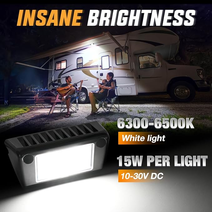 Nilight 2PCS 5 Inch RV Exterior Lights White Beam for RV Trailer Camper SUV | 2PCS LED porch scene cargo light, black aluminum housing, 12V 24V waterproof for RVs trailers campers 5th wheels