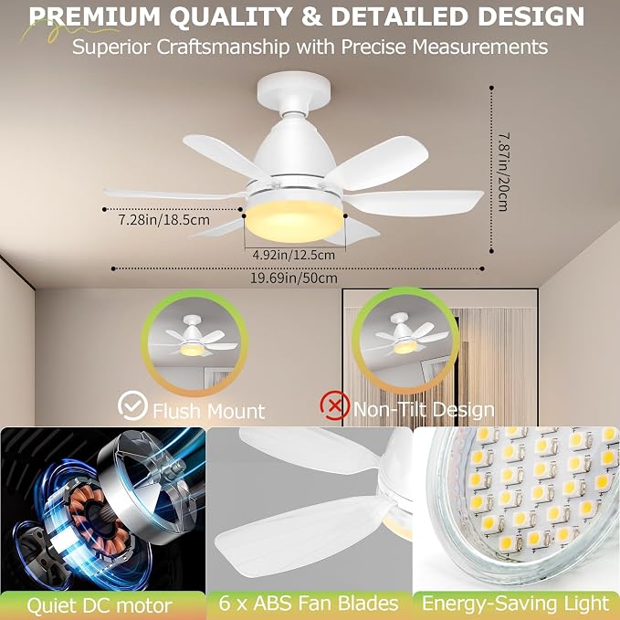 Socket Fan Light with Remote, 20'' 30W Dimmable LED 3 Colors 3000K-6500K, 6 Speed Wind Small Ceiling Fan with Light, Screw in Light Bulb Fan for Bedroom, Kitchen, Living Room, Closet
