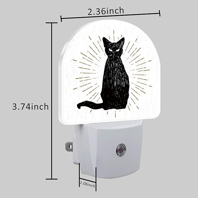 Hand Drawn Black Cat Night Light Plug into Wall with Dusk to Dawn Sensor Cute Nightlight for Kid Girls Boys Women Men Room Decor, Hallway, Kitchen, Bathroom, Nursery, Stairs