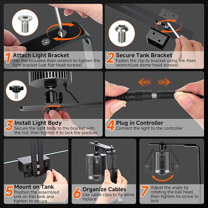 fishkeeper Clip On Aquarium Stream Light with 24/7 Mode(36W) | Fish Tank Light with Timer, DIY 3 Colors 10 Brightness, Full Spectrum Aquarium Light with Clamp for Freshwater Plants