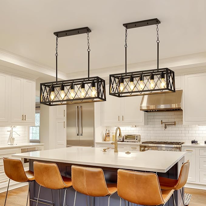KEESFU Black 5-Light Farmhouse Chandelier for Kitchen Island Lighting | Farmhouse Light Fixtures with Adjustable Height; Dining Room Light Fixture for Table, Foyer & Over Sink;E26 Base
