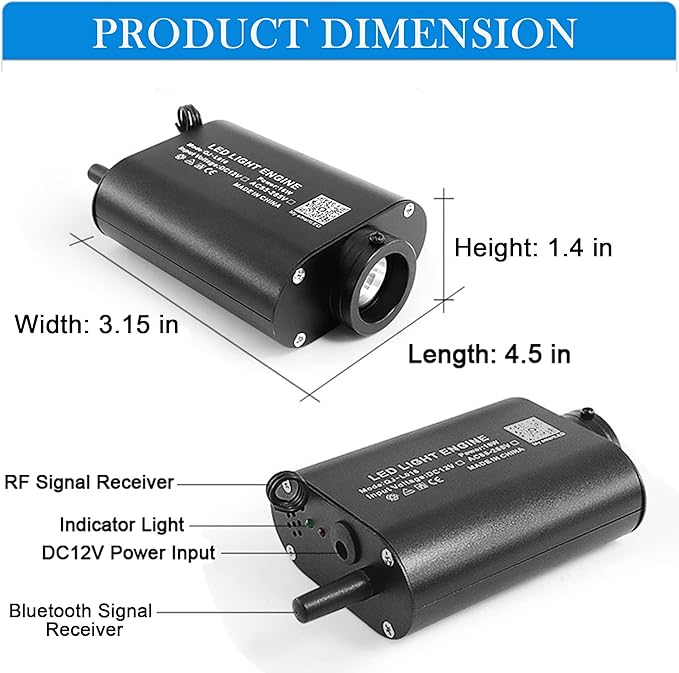 16W Sound Activated Fiber Optic Light Box, Bluetooth App/RF Remote Control for Starlight Headliner, Car Plug & Power Adapter, PG Connector & 3 Drill Bits